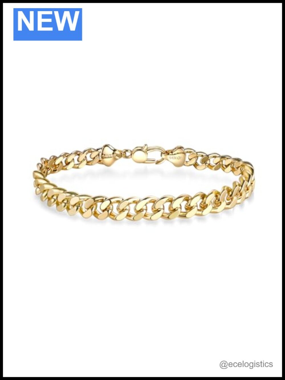 14K Gold Cuban Link Bracelet Men Women Diamond-Cut Hypoallergenic 6mm
